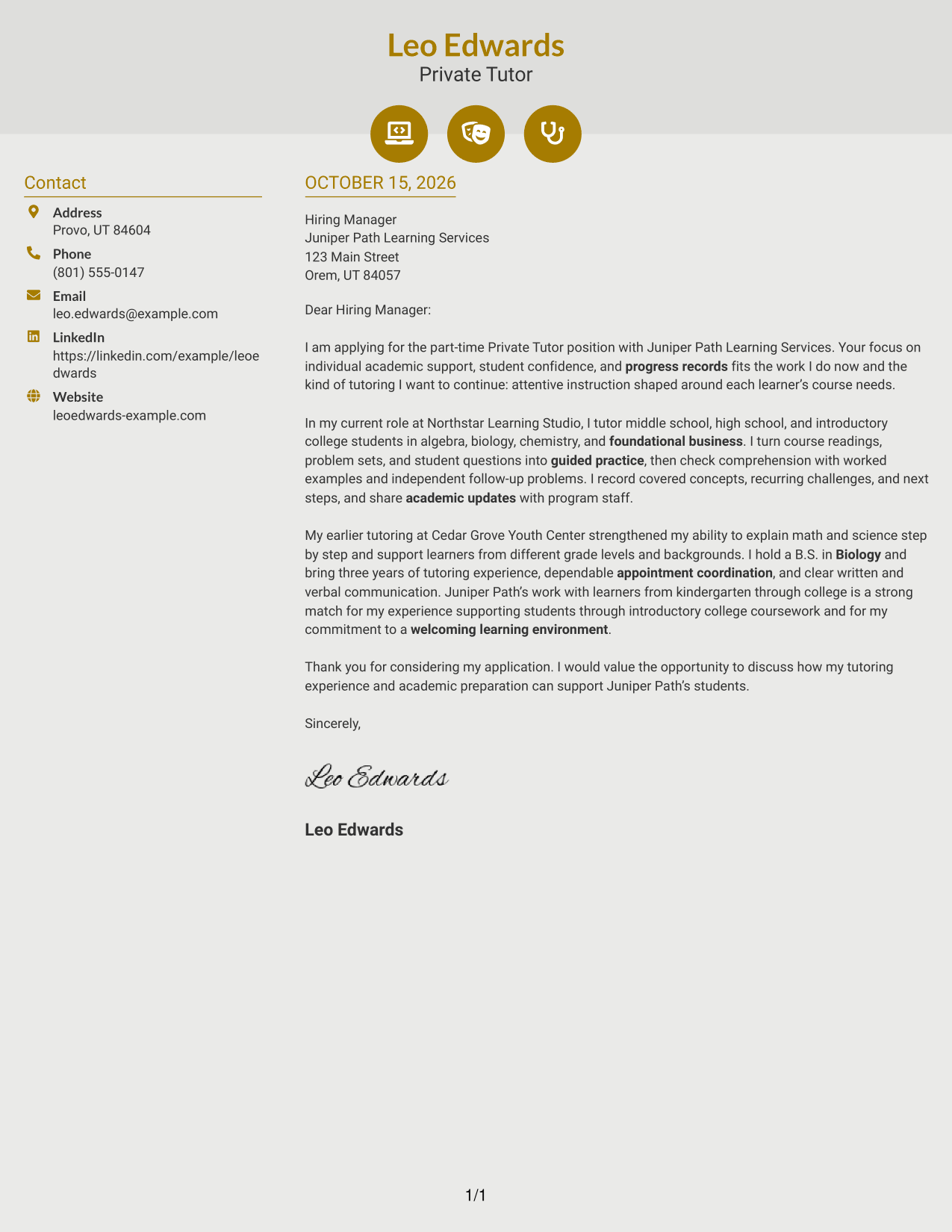 Cover letter example — page 1
