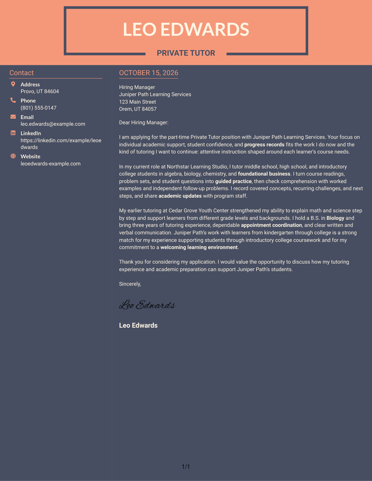 Cover letter example — page 1