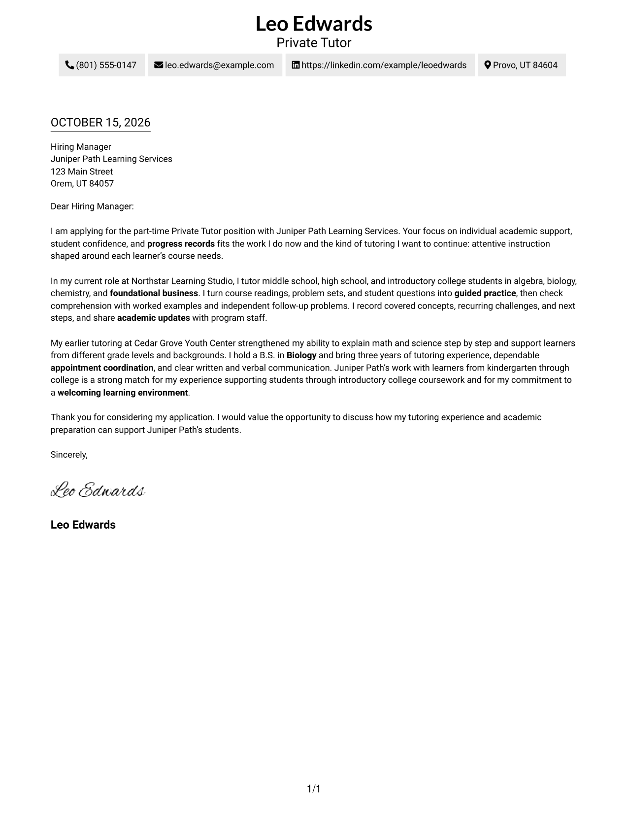 Cover letter example — page 1