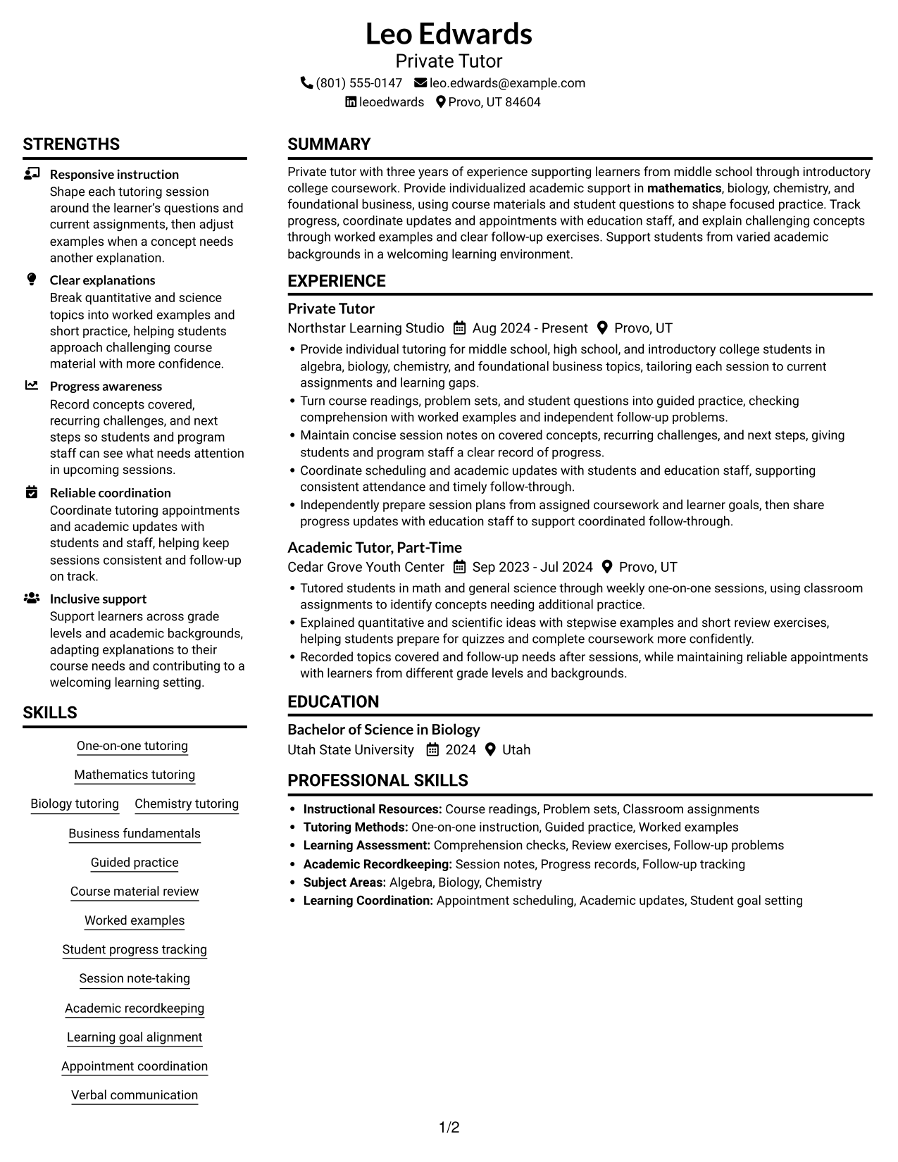 Resume example — page 1