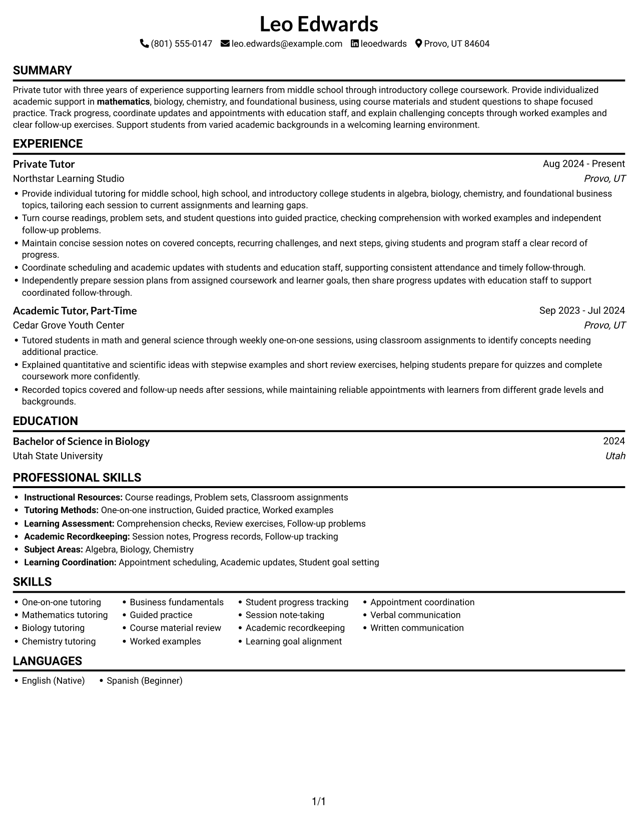Resume example — page 1