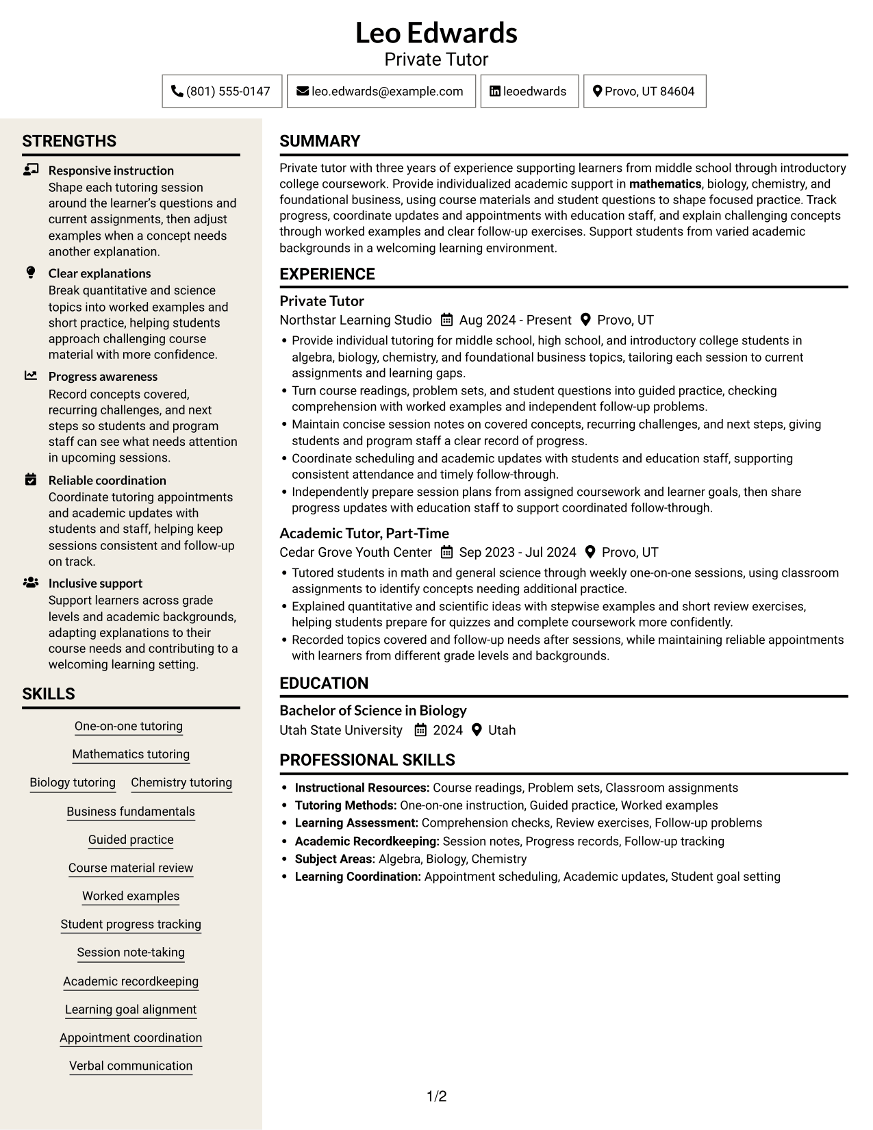 Resume example — page 1