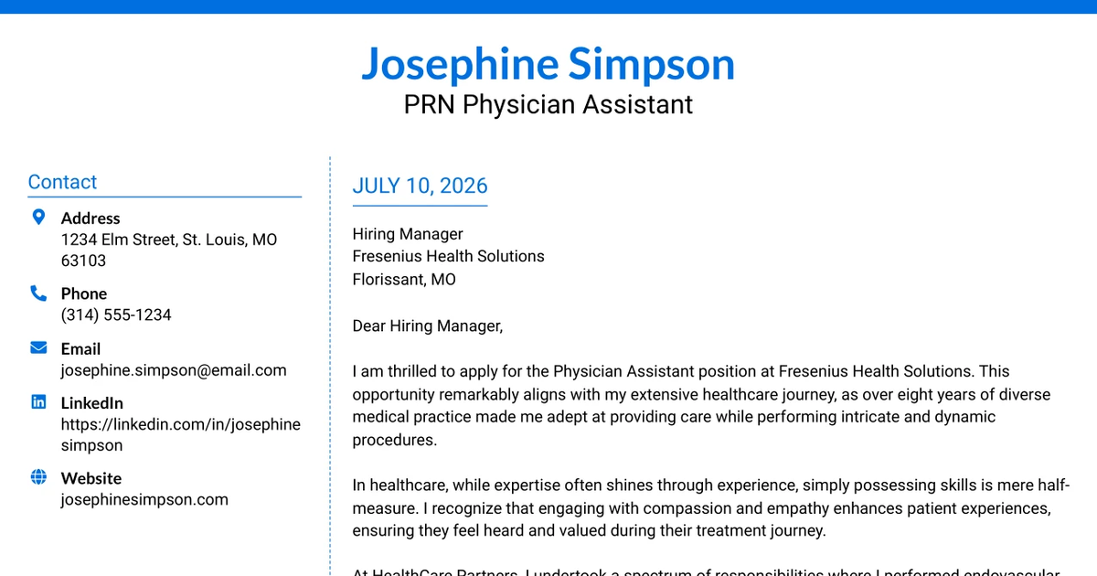 30+ PRN Physician Assistant Cover Letter Templates with Example 2026