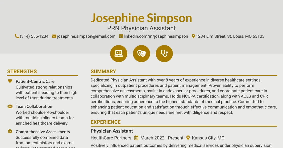 33 PRN Physician Assistant Resume Templates with Example 2026 (ATS-Optimized)