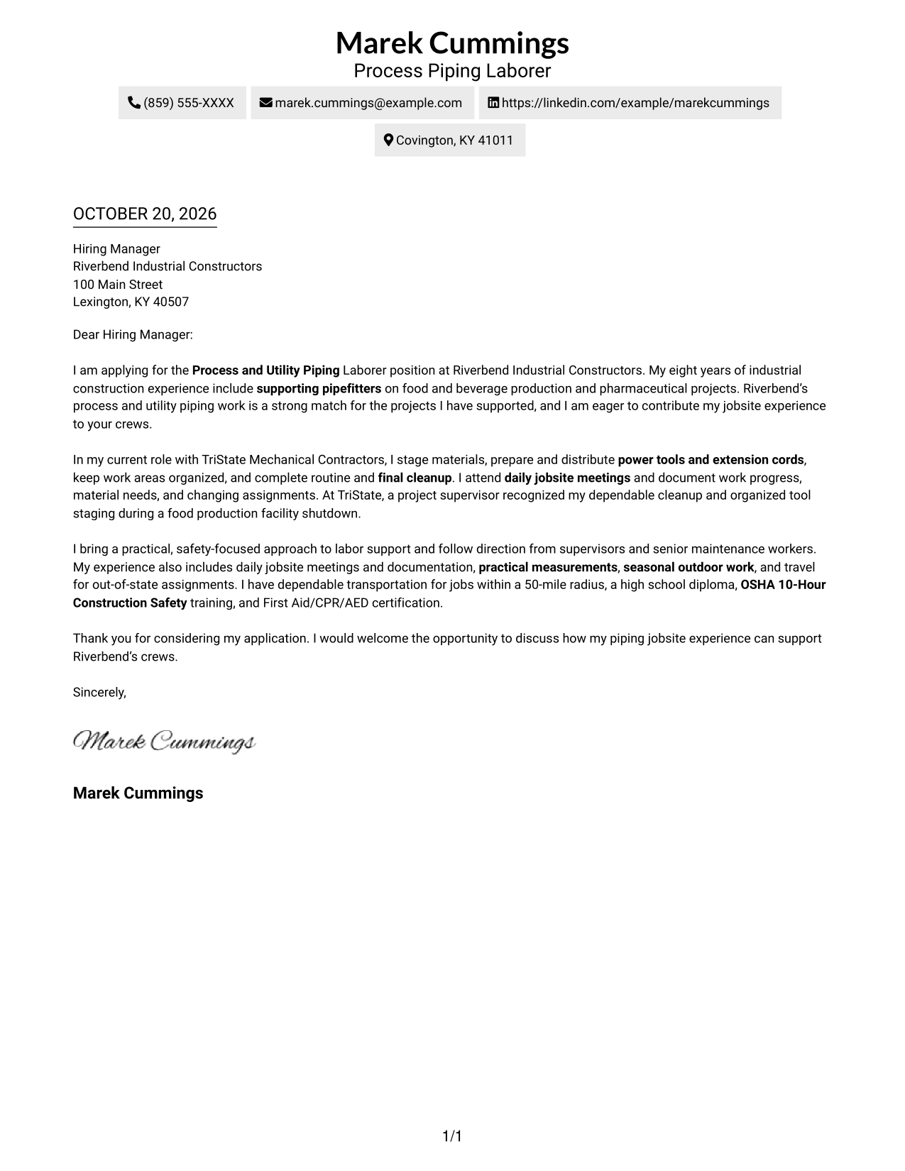 Cover letter example — page 1