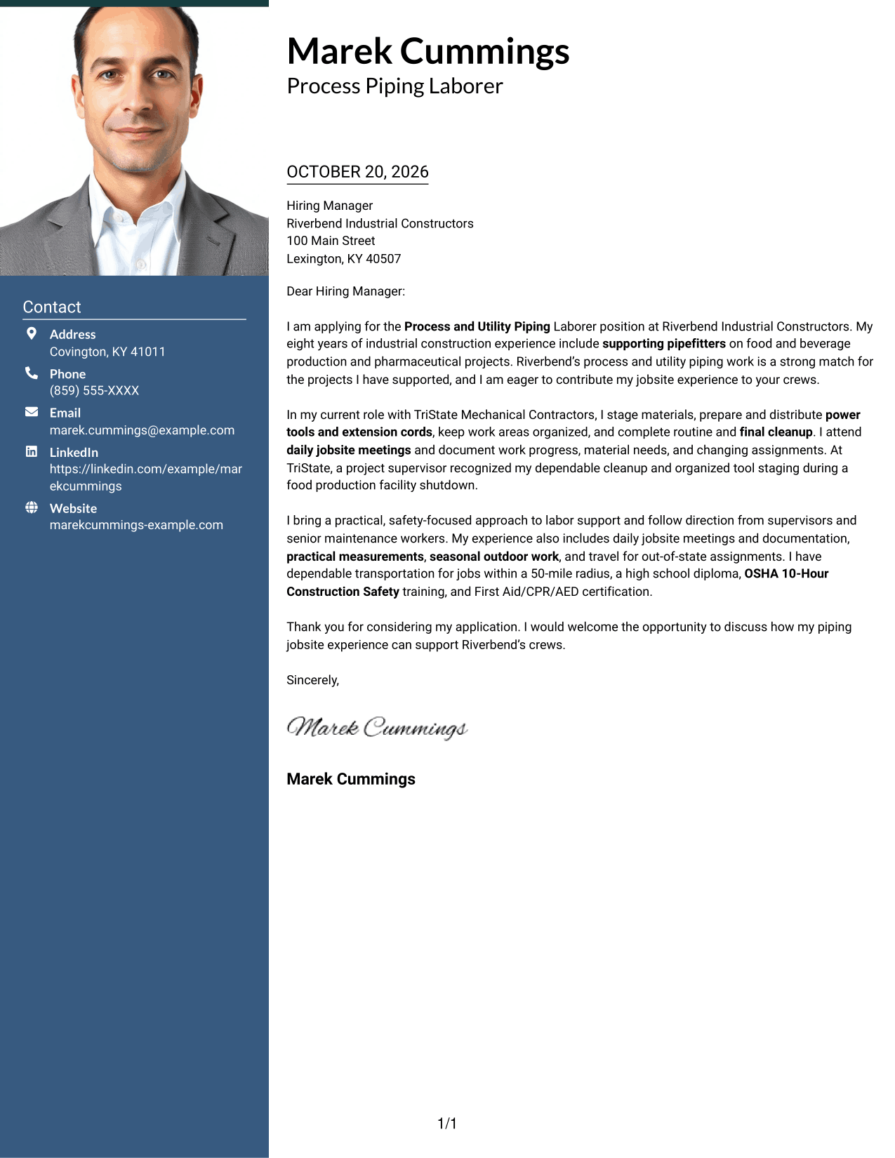 Cover letter example — page 1