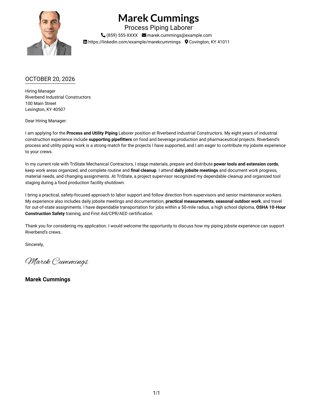 Cover letter example — page 1