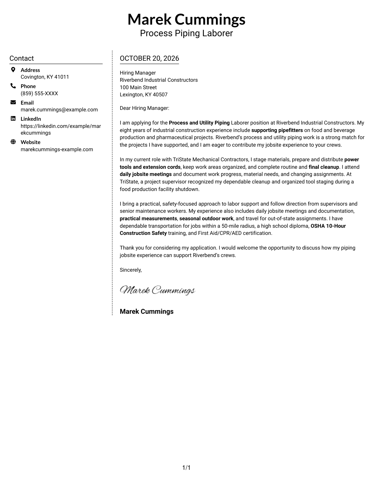 Cover letter example — page 1