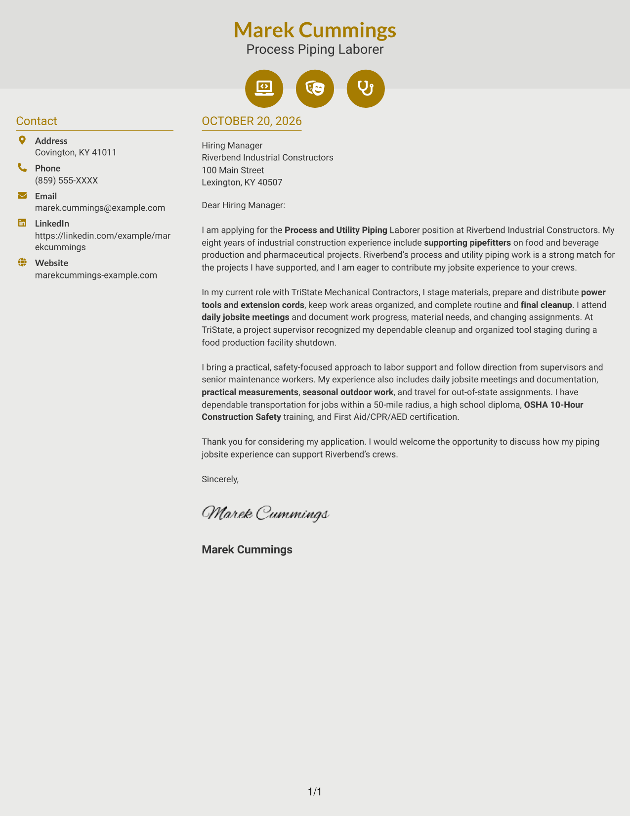 Cover letter example — page 1