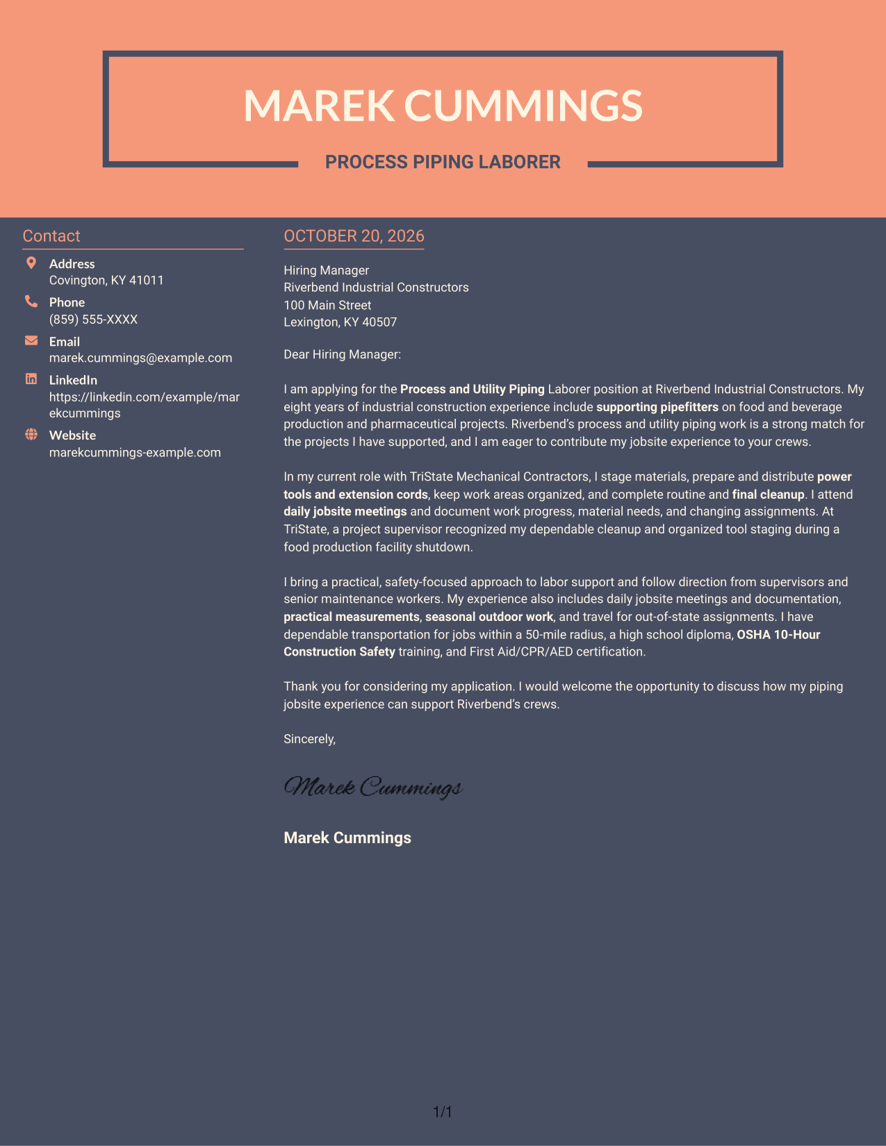 Cover letter example — page 1