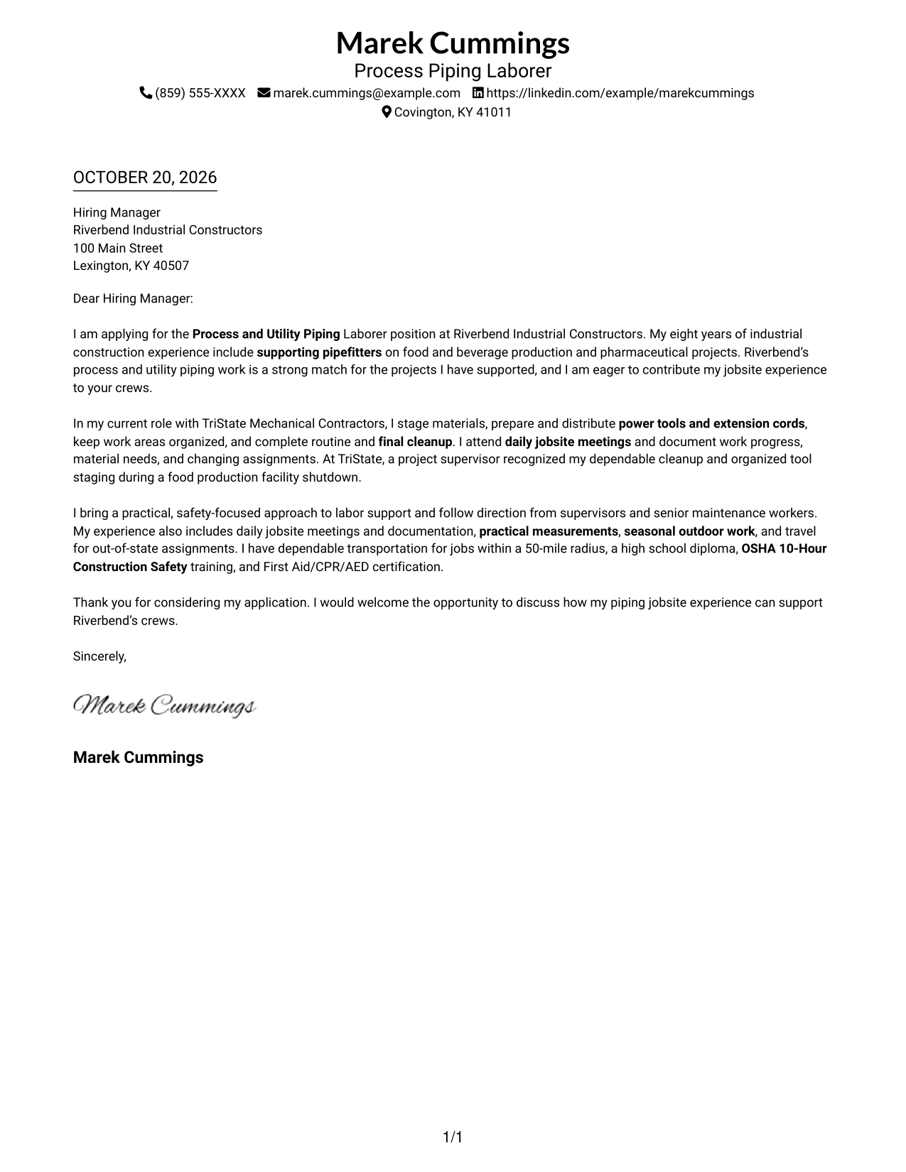Cover letter example — page 1