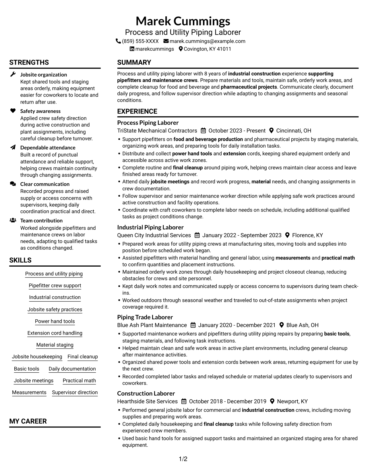 Resume example — page 1