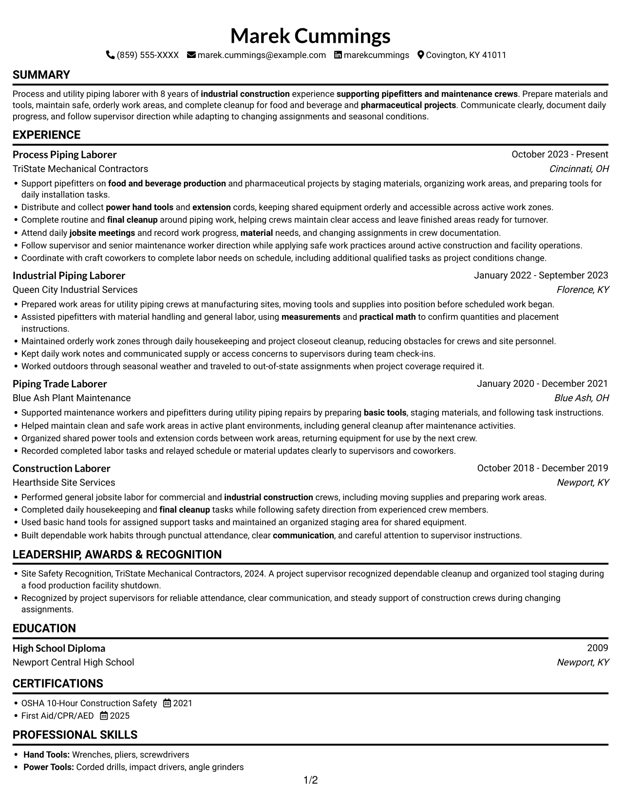 Resume example — page 1