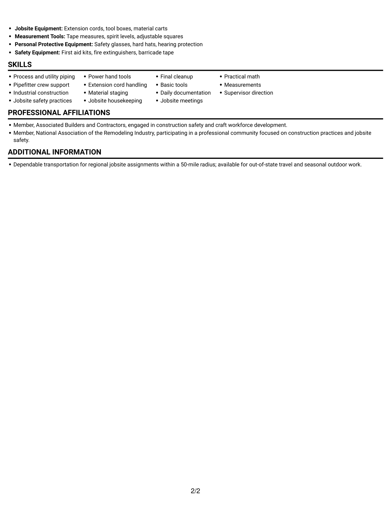 Resume example — page 2