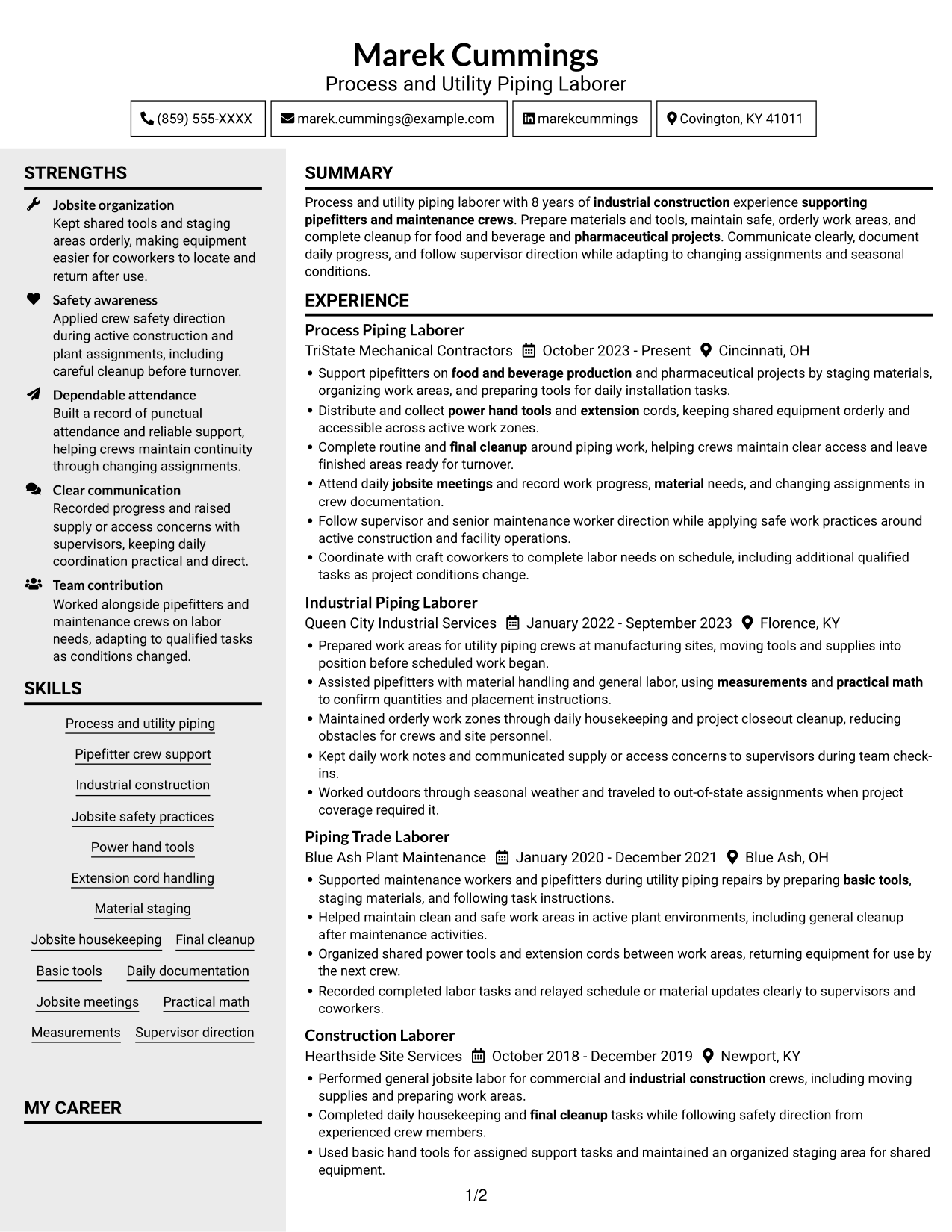 Resume example — page 1