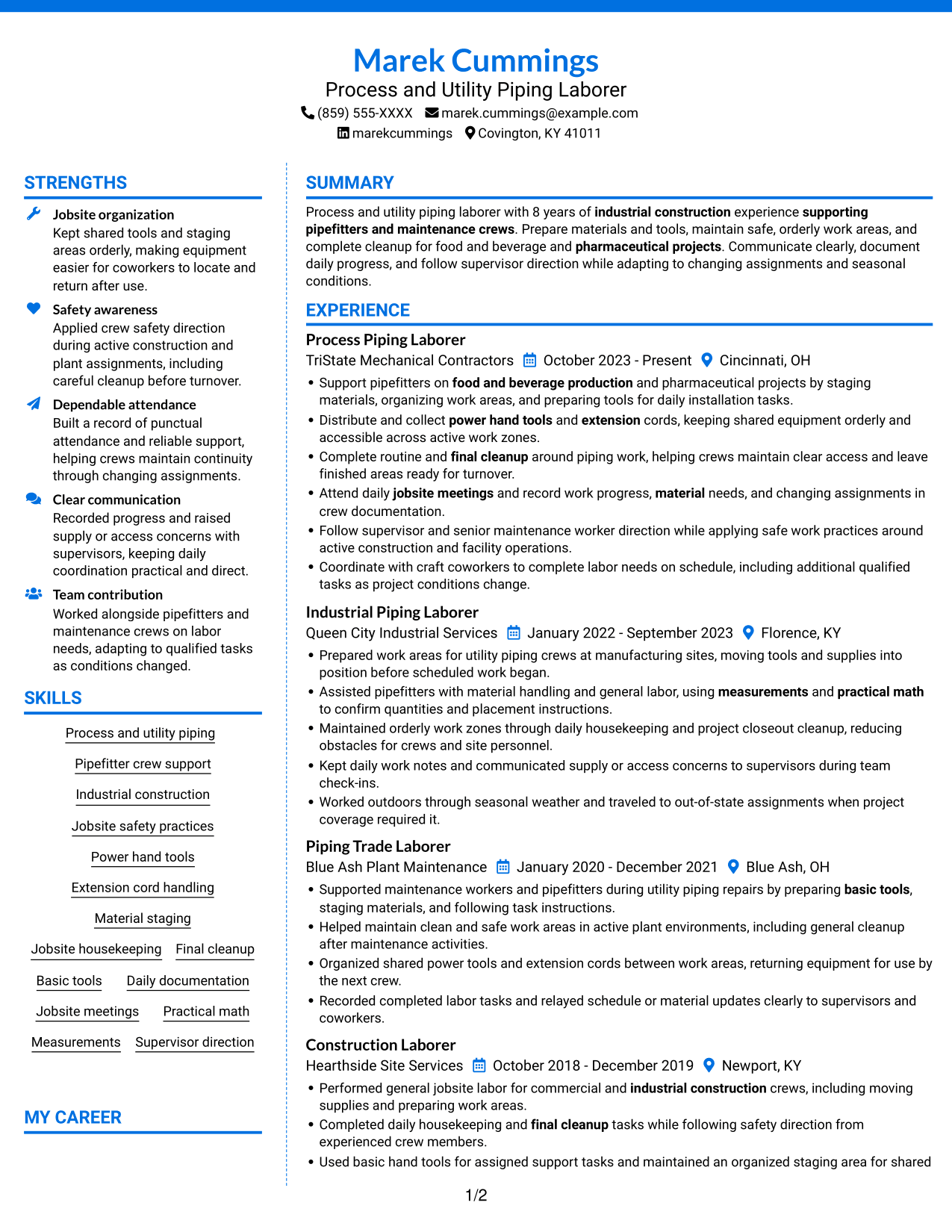 Resume example — page 1