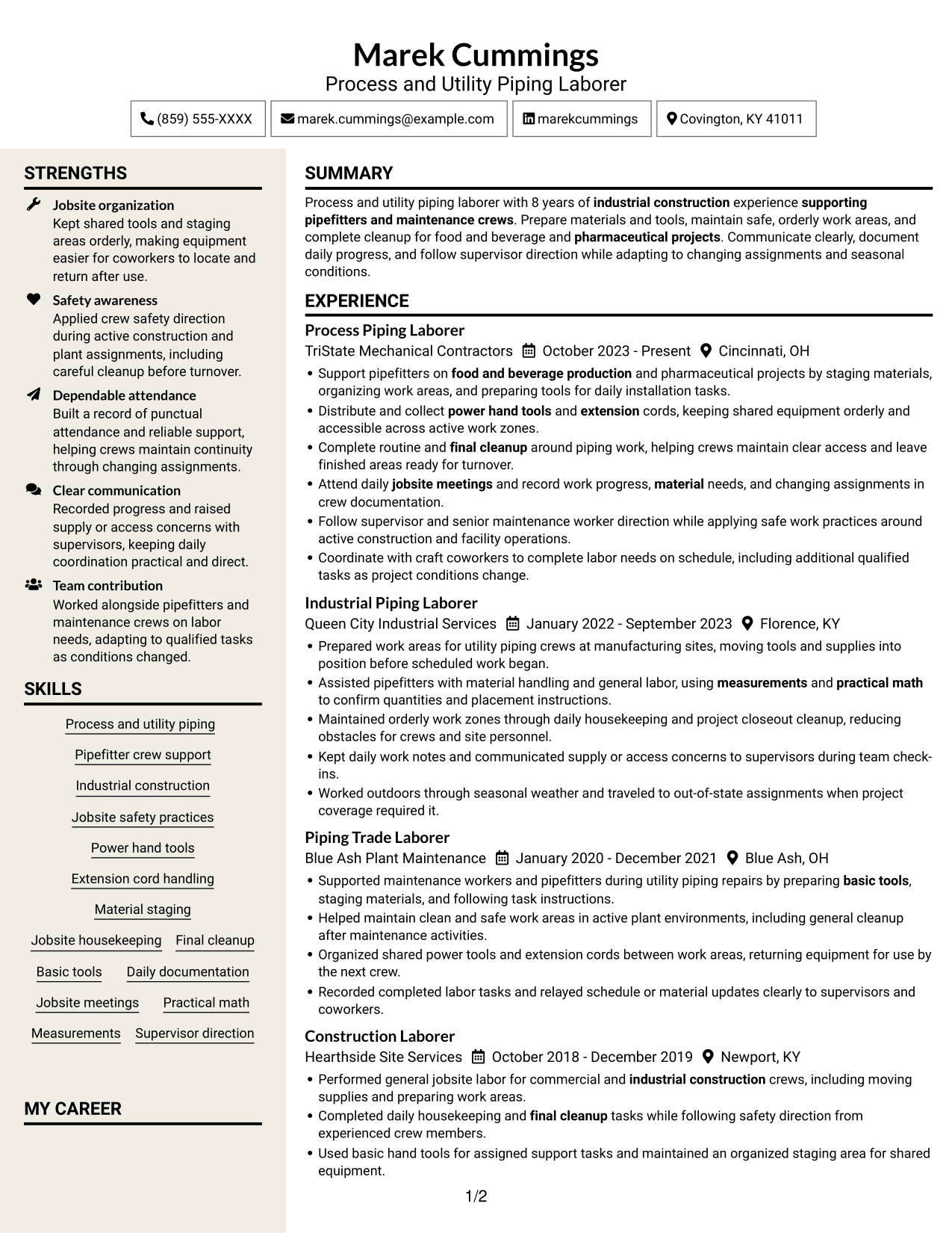 Resume example — page 1