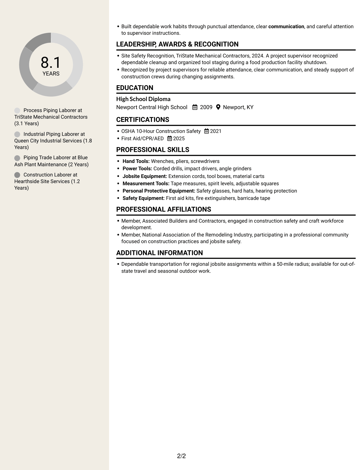 Resume example — page 2