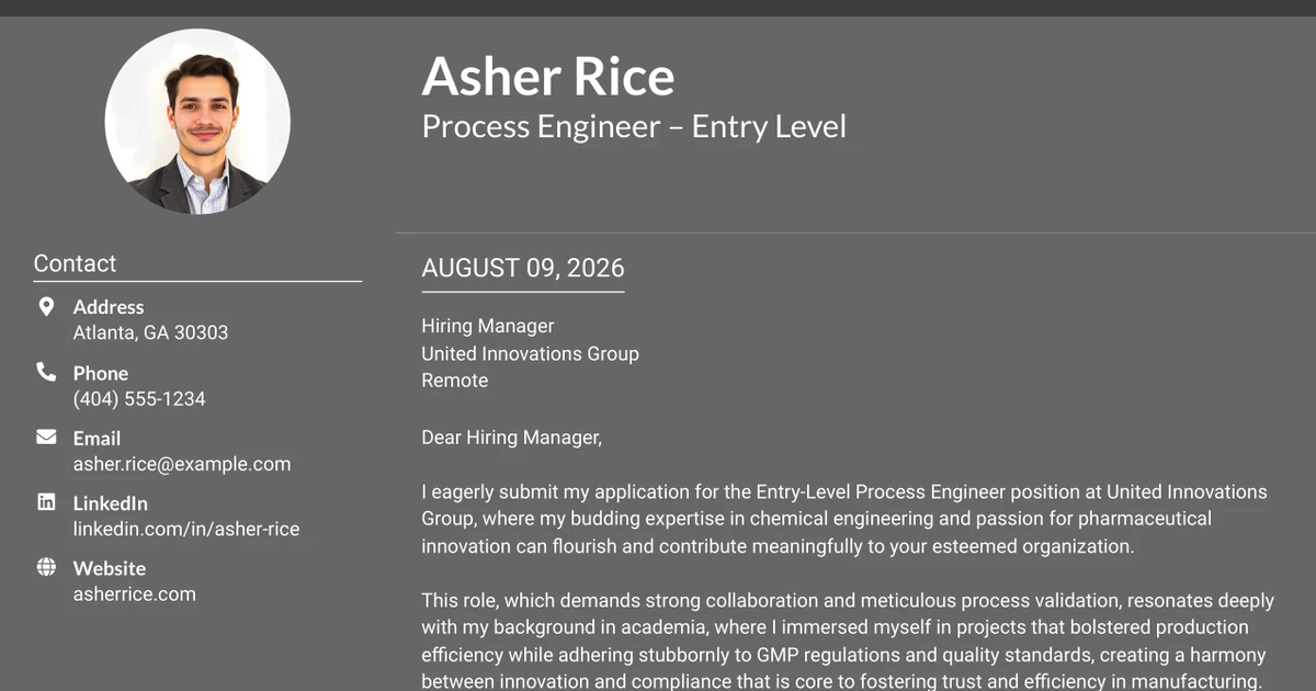 30+ Process Engineer – Entry Level Cover Letter Templates with Example 2026