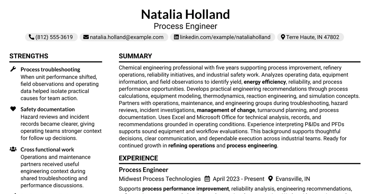 33 Process Engineer I/II - Refining Operations Resume Templates with Example