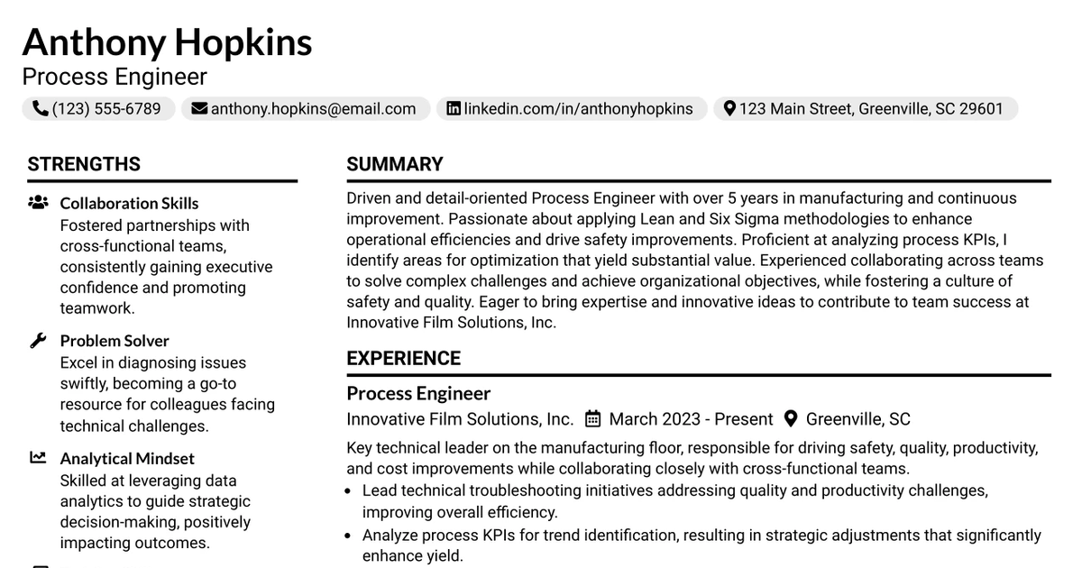 33 Process Engineer Resume Templates with Example 2026 (ATS-Optimized)