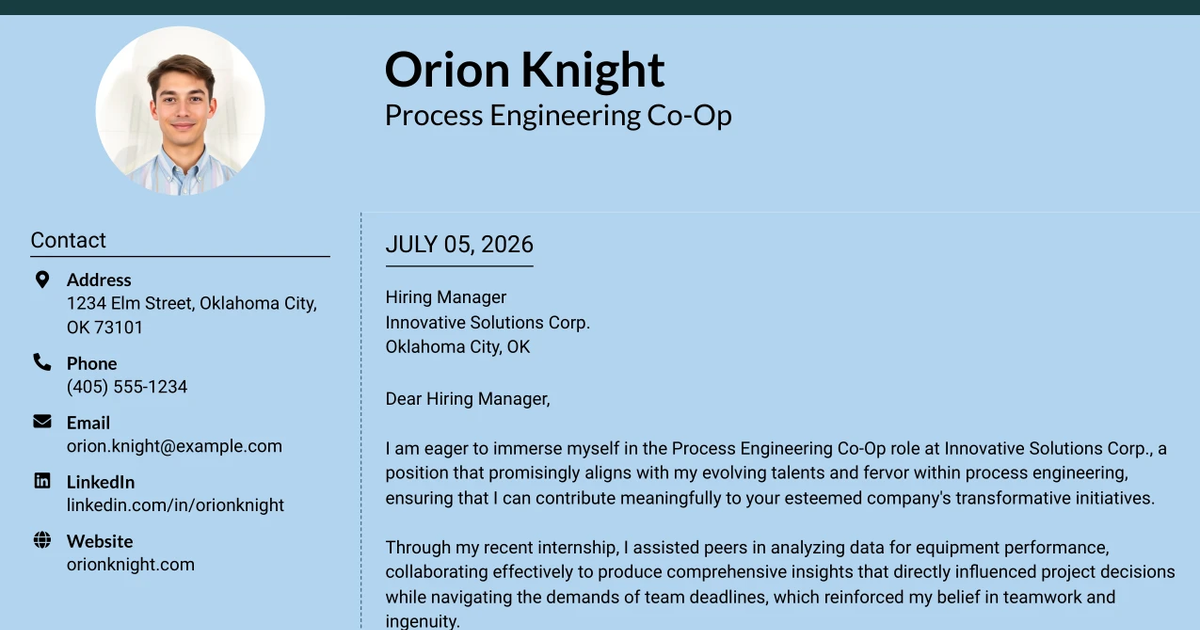 30+ Process Engineering Co-Op Cover Letter Templates with Example 2026