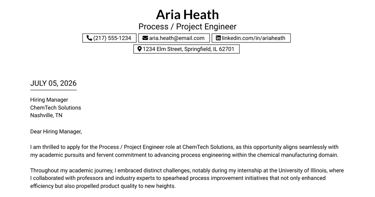 30+ Process / Project Engineer Cover Letter Templates with Example 2026