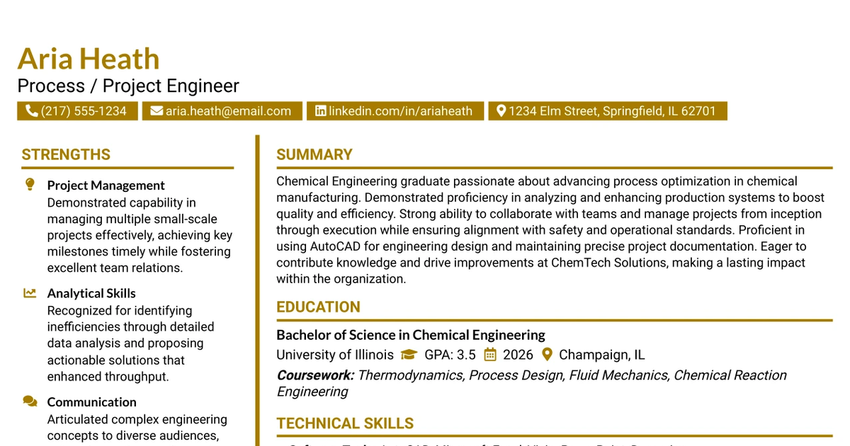 33 Process / Project Engineer Resume Templates with Example 2026 (ATS-Optimized)