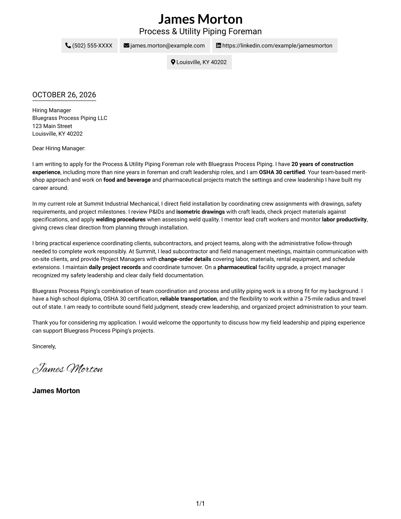 Cover letter example — page 1