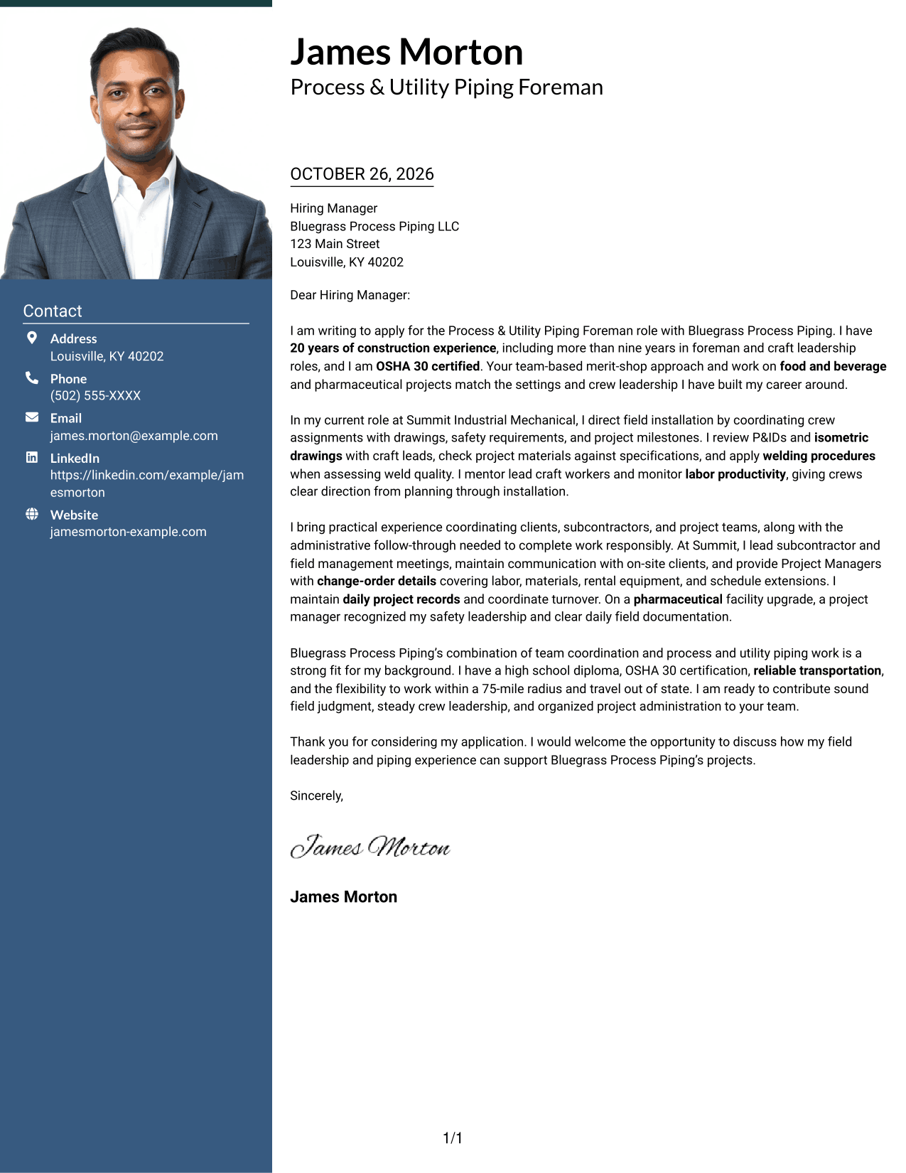 Cover letter example — page 1