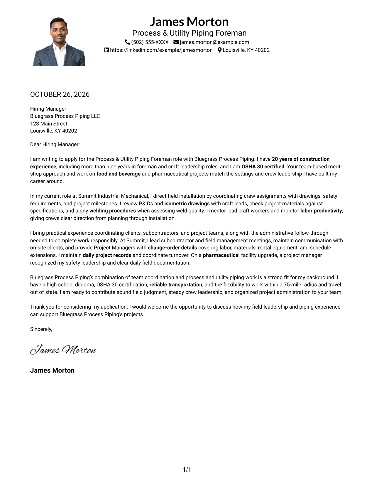 Cover letter example — page 1