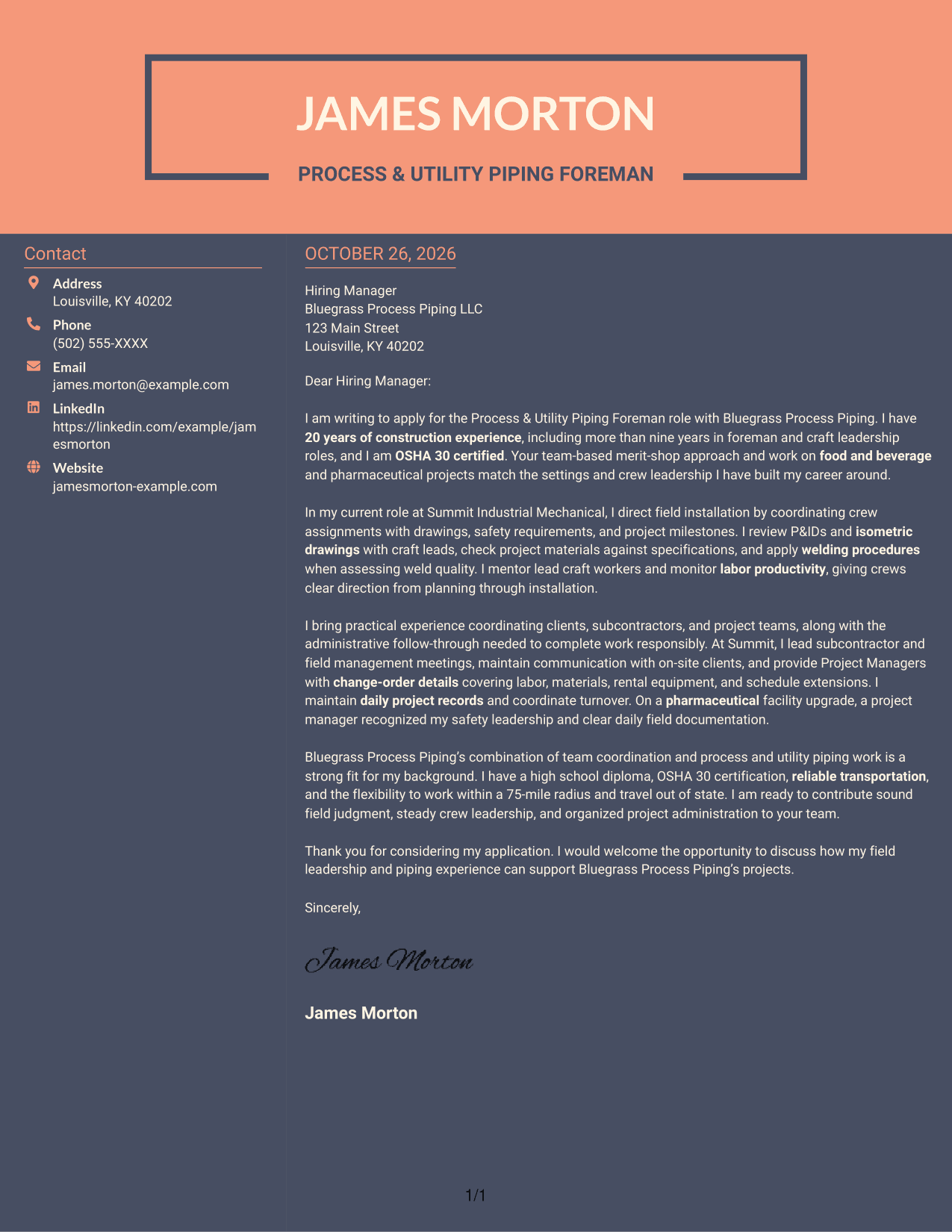 Cover letter example — page 1