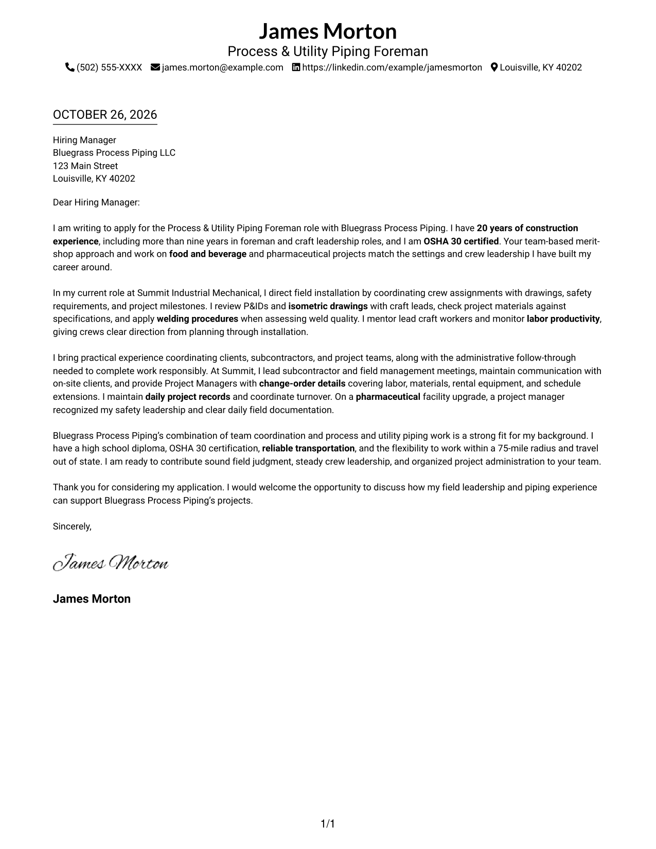 Cover letter example — page 1