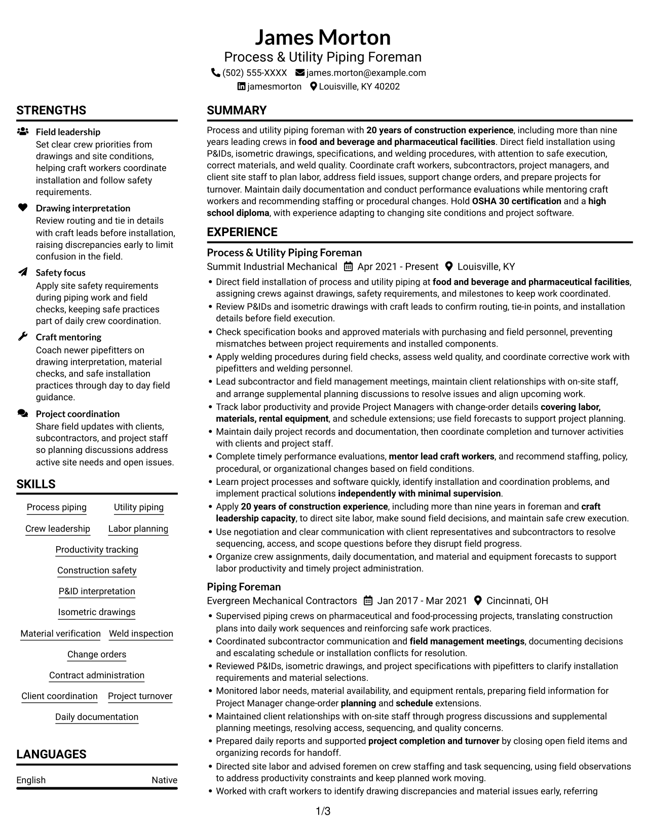 Resume example — page 1