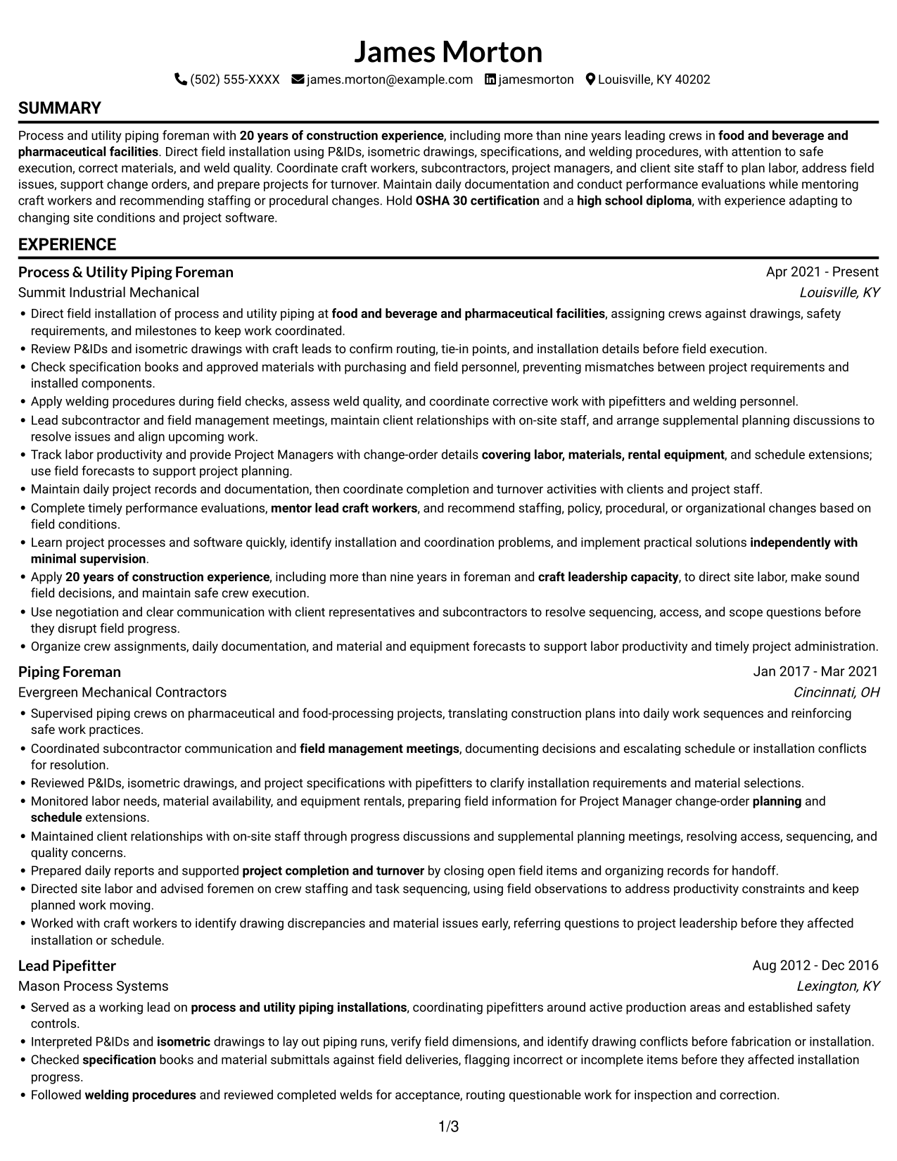 Resume example — page 1