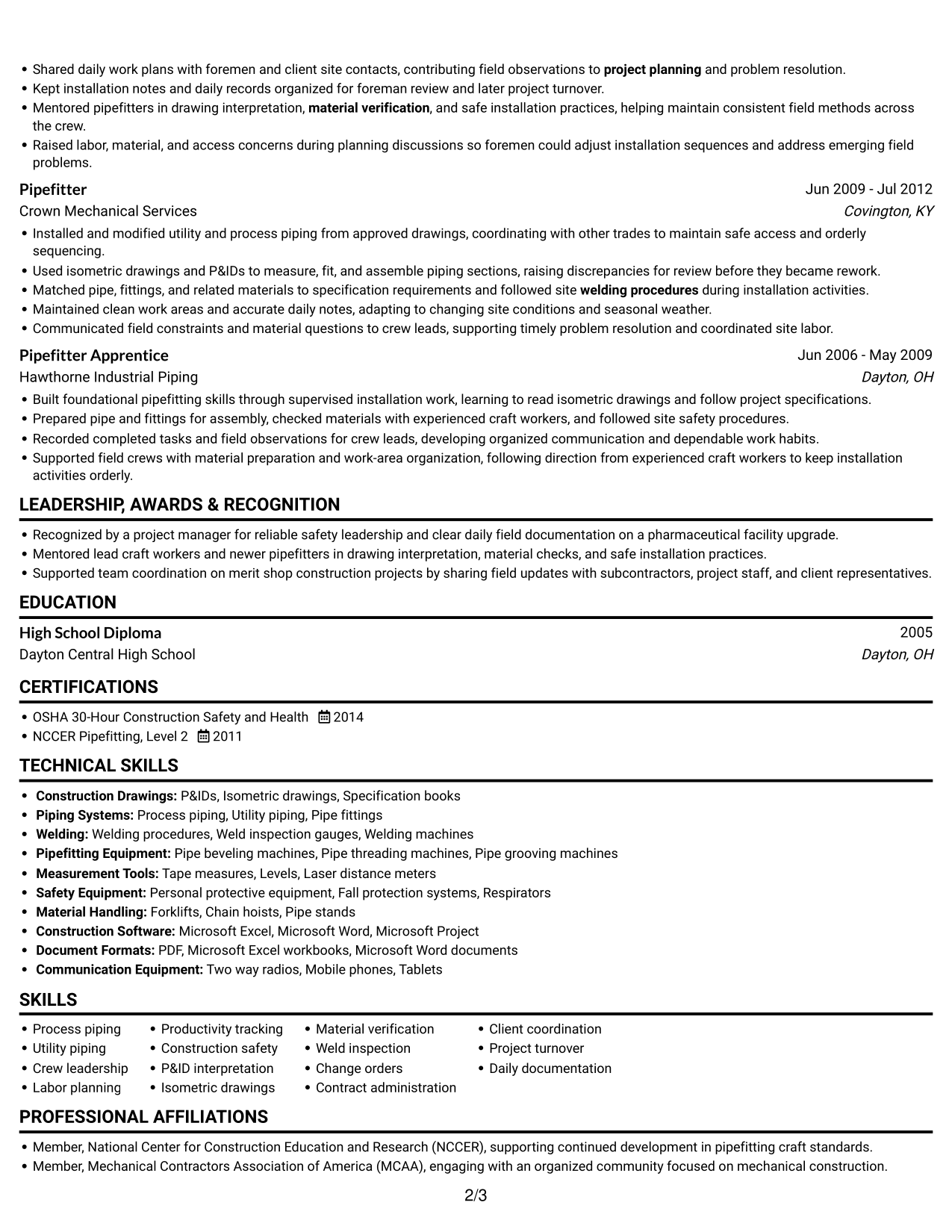 Resume example — page 2