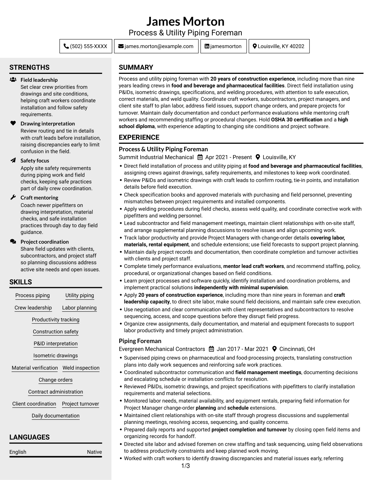Resume example — page 1