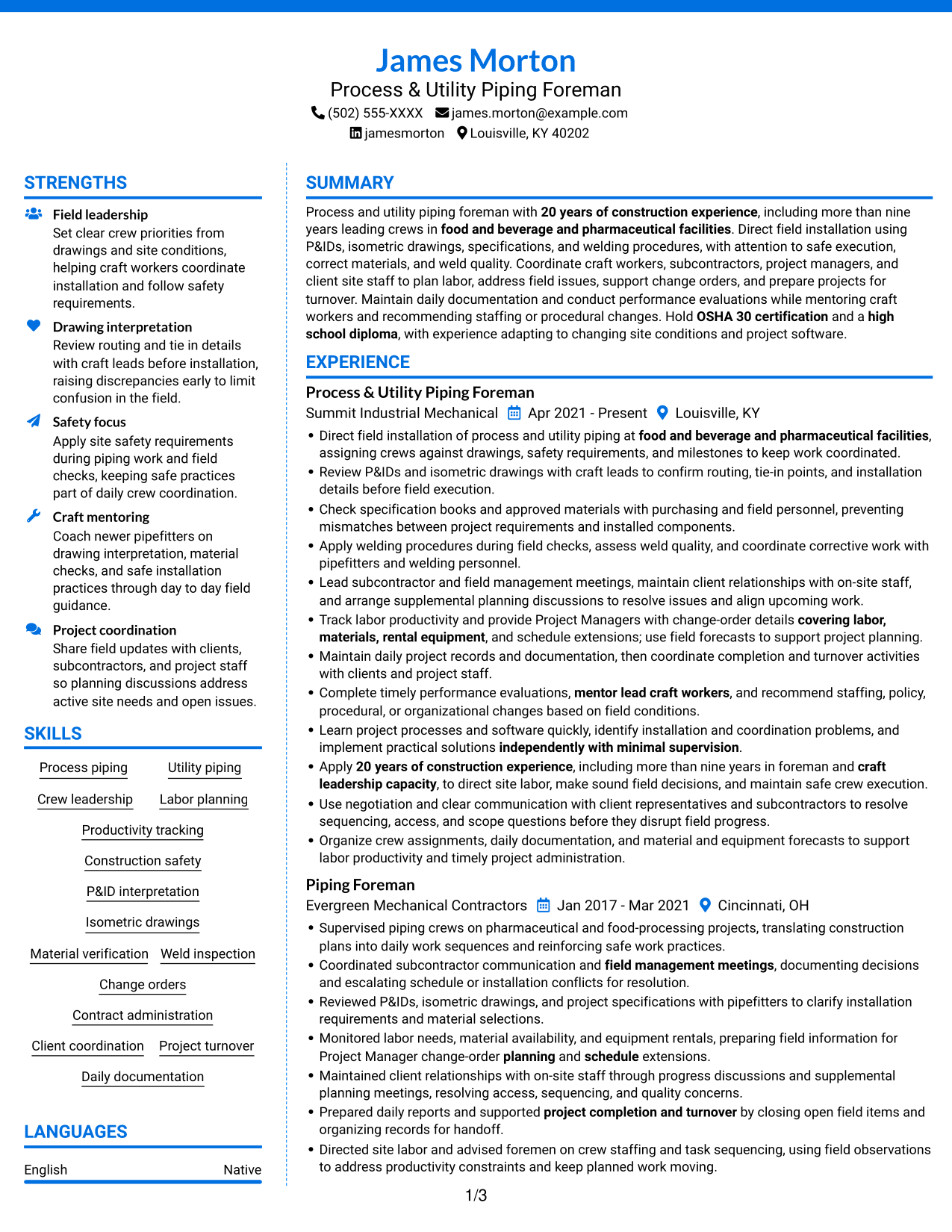 Resume example — page 1