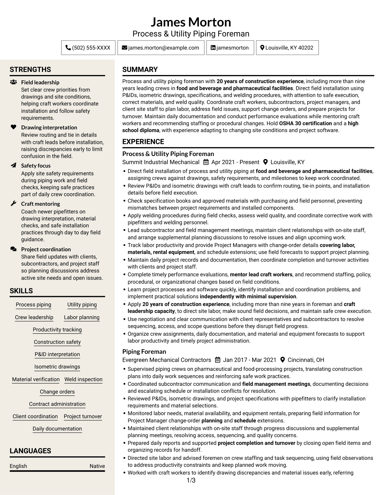 Resume example — page 1