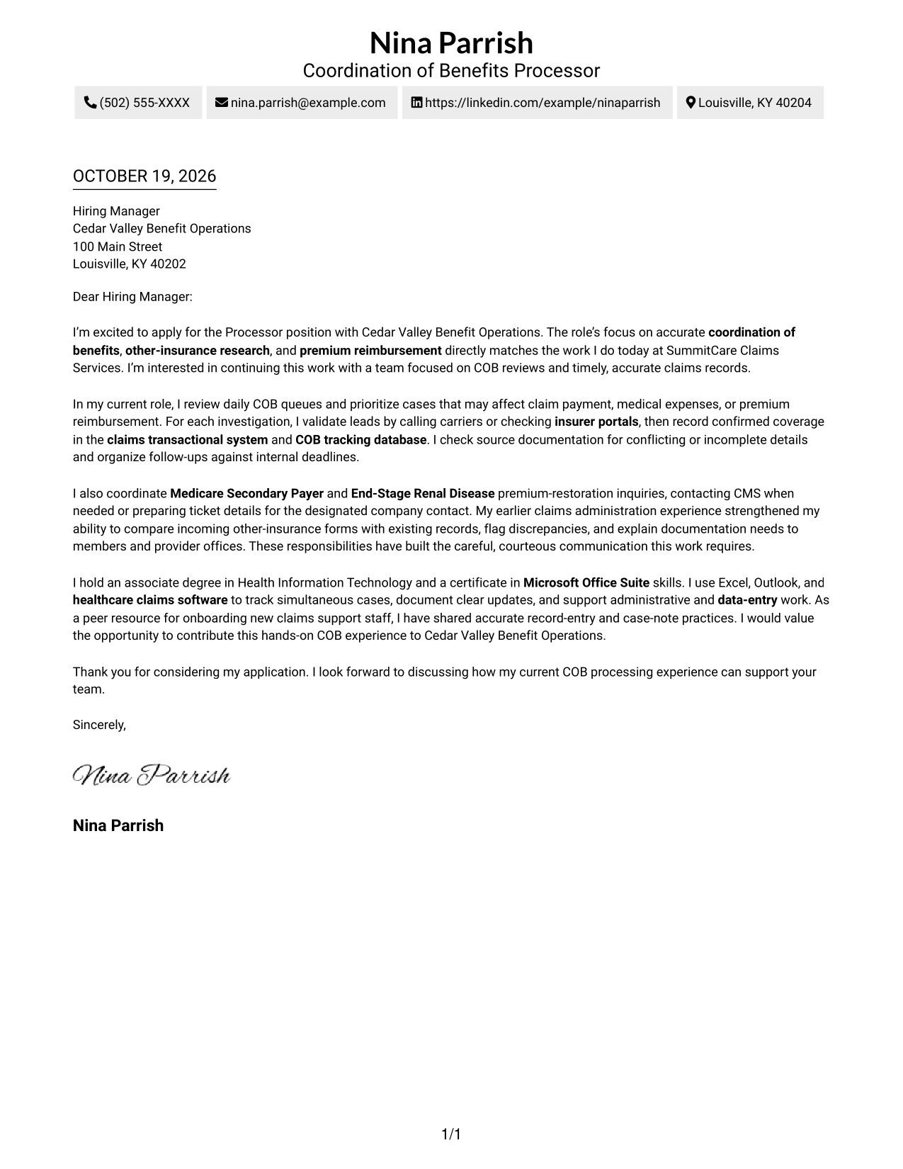 Cover letter example — page 1