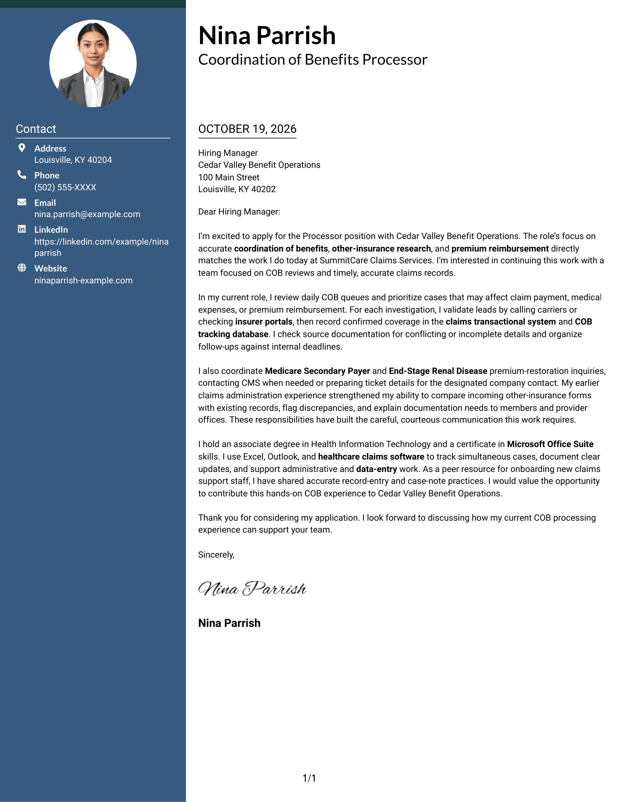 Cover letter example — page 1