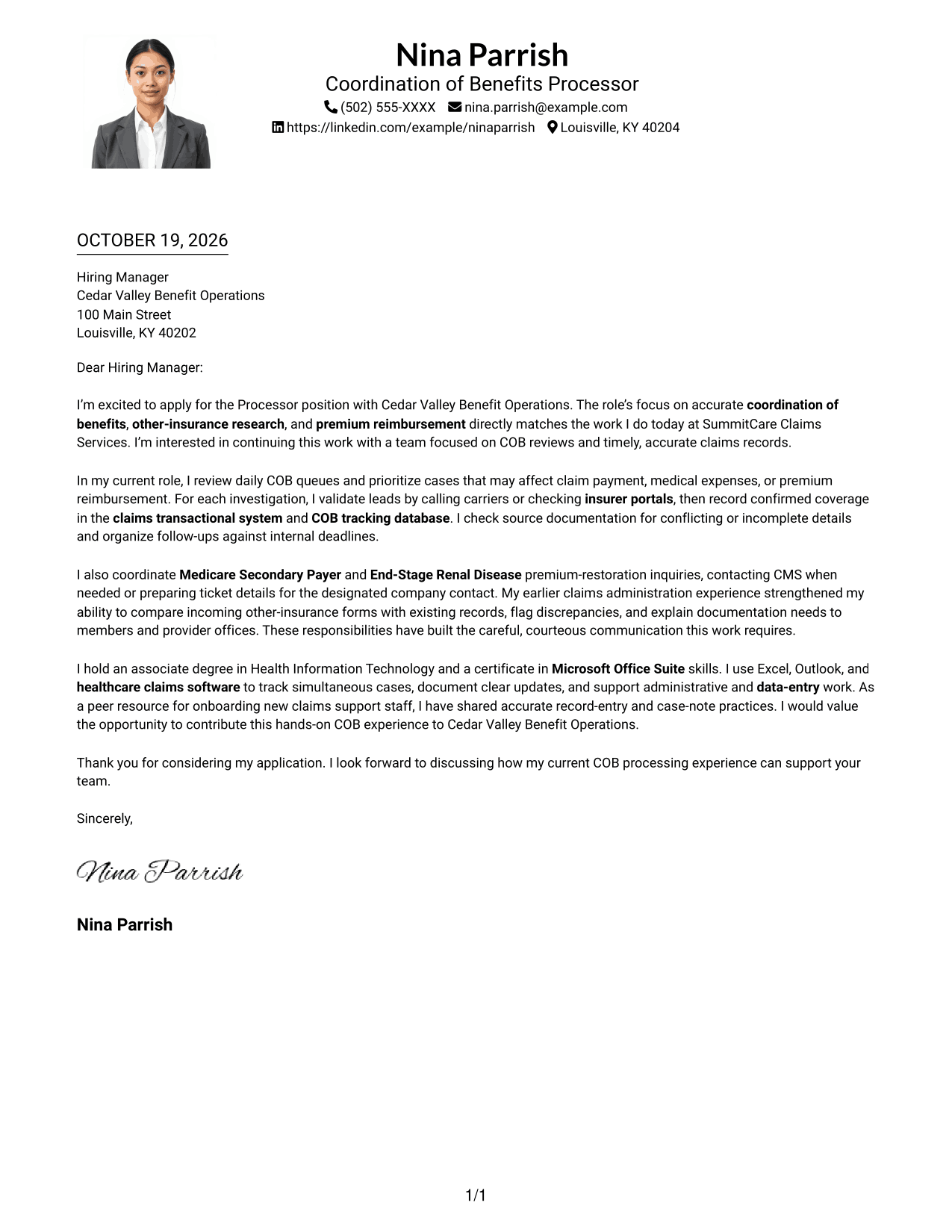 Cover letter example — page 1