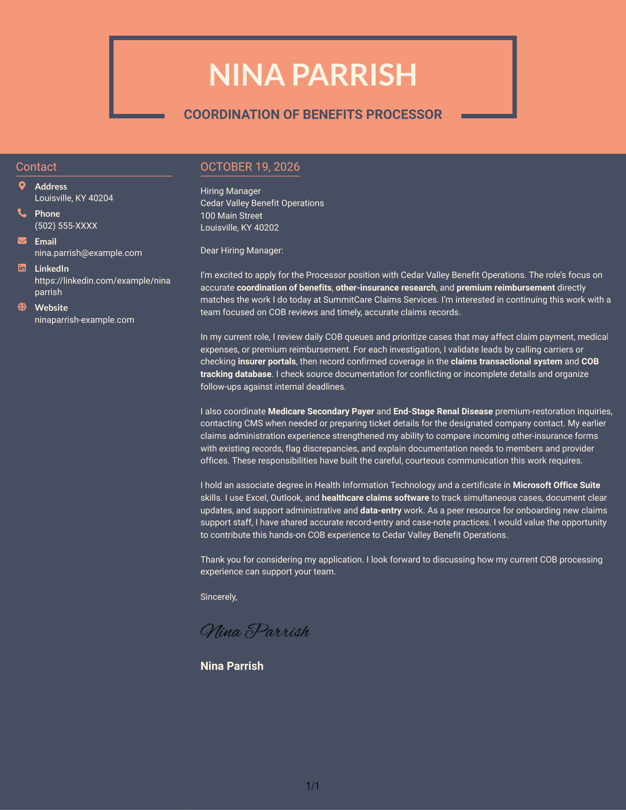 Cover letter example — page 1