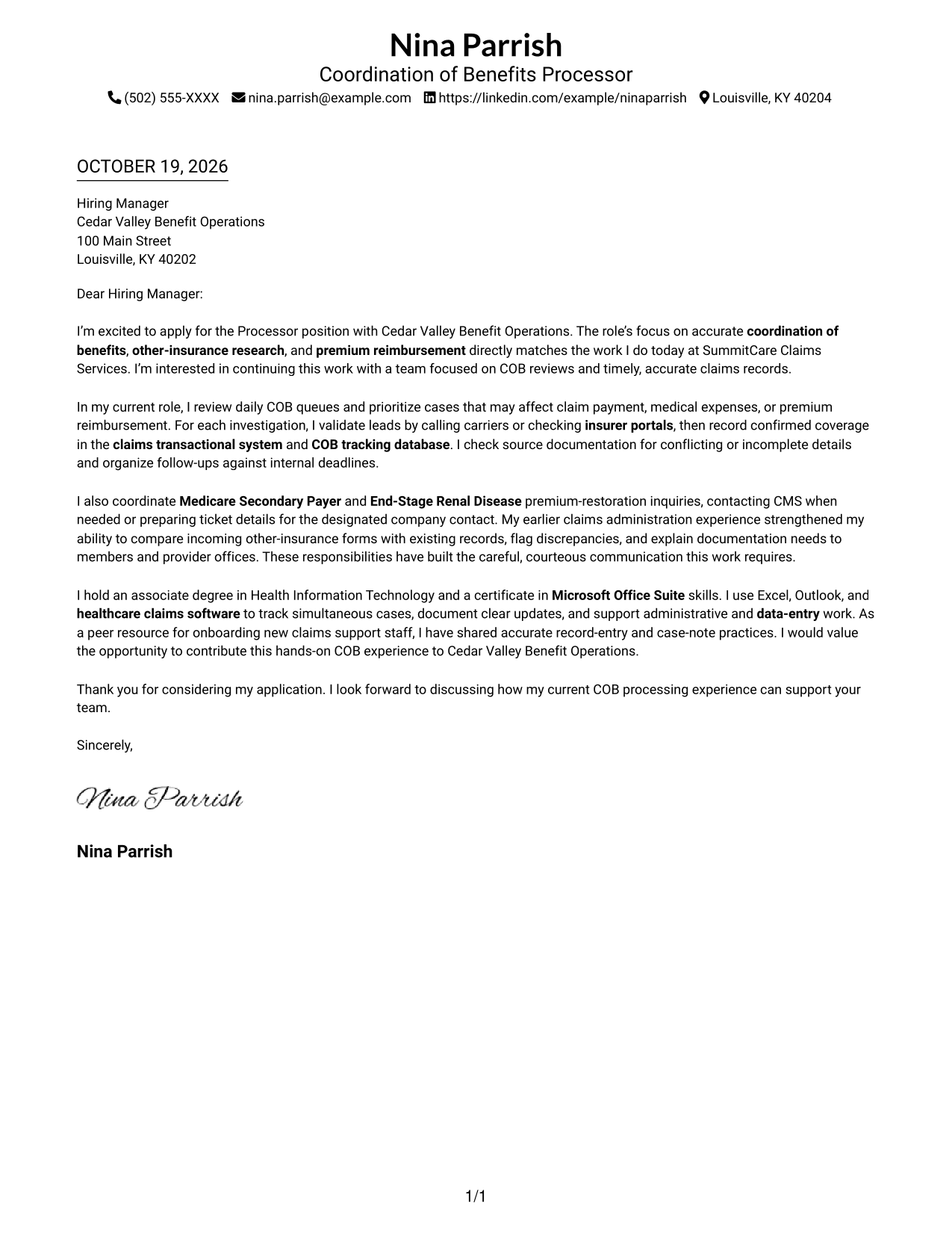 Cover letter example — page 1
