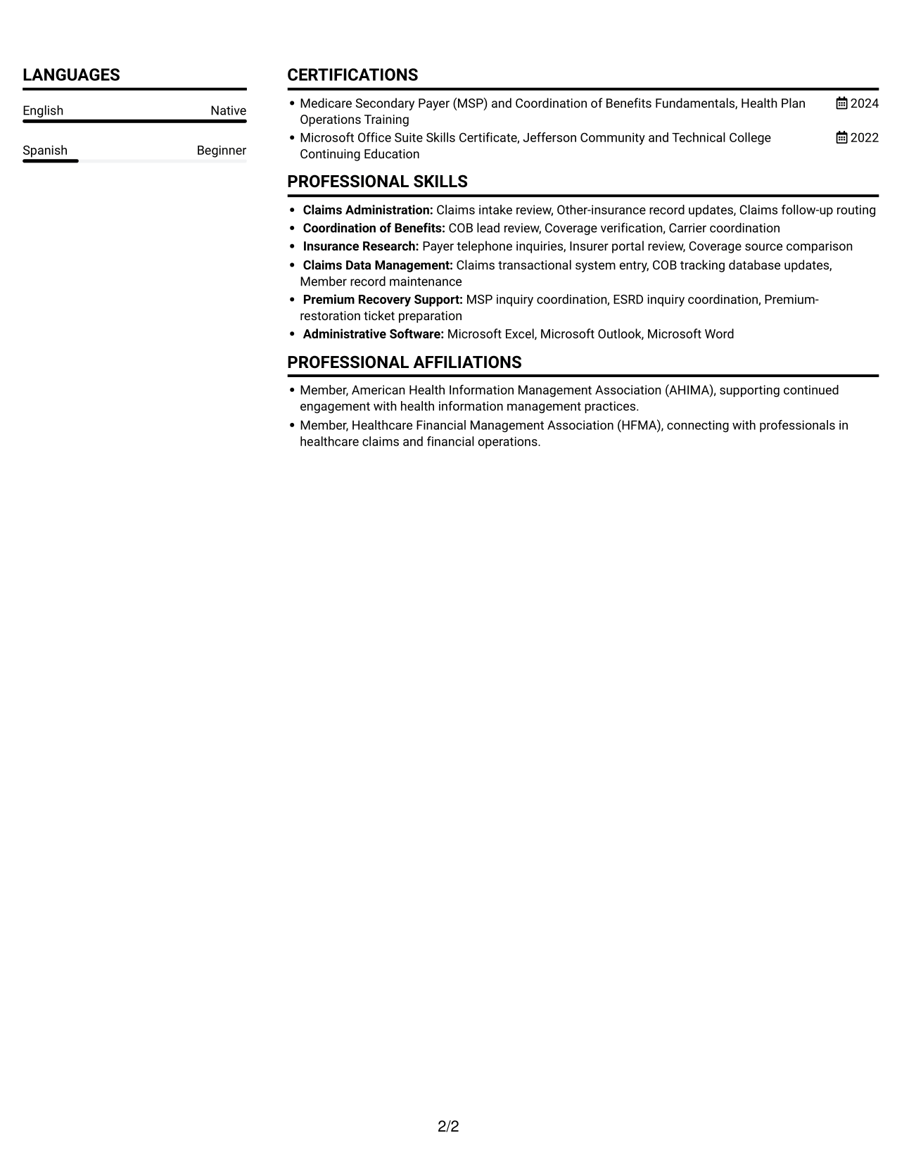 Resume example — page 2