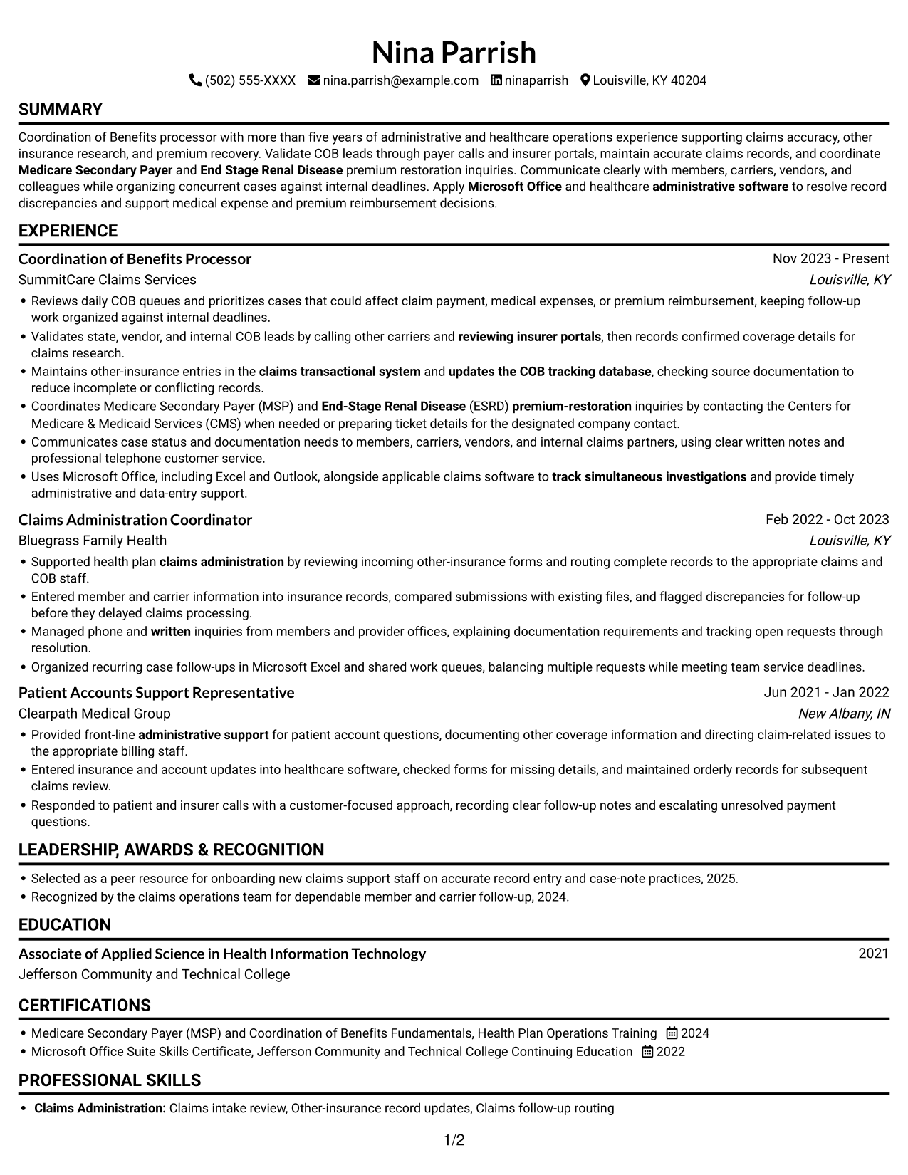 Resume example — page 1