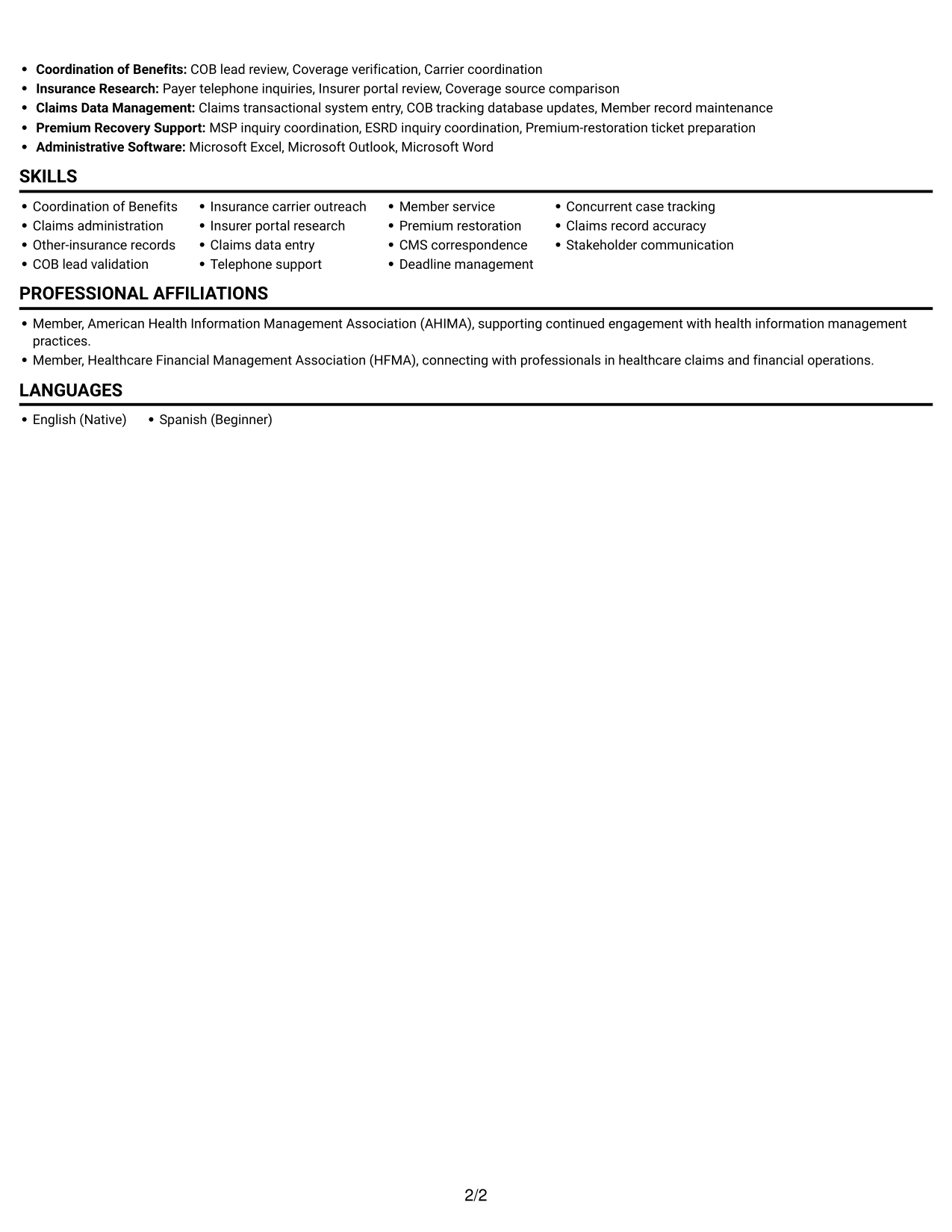 Resume example — page 2