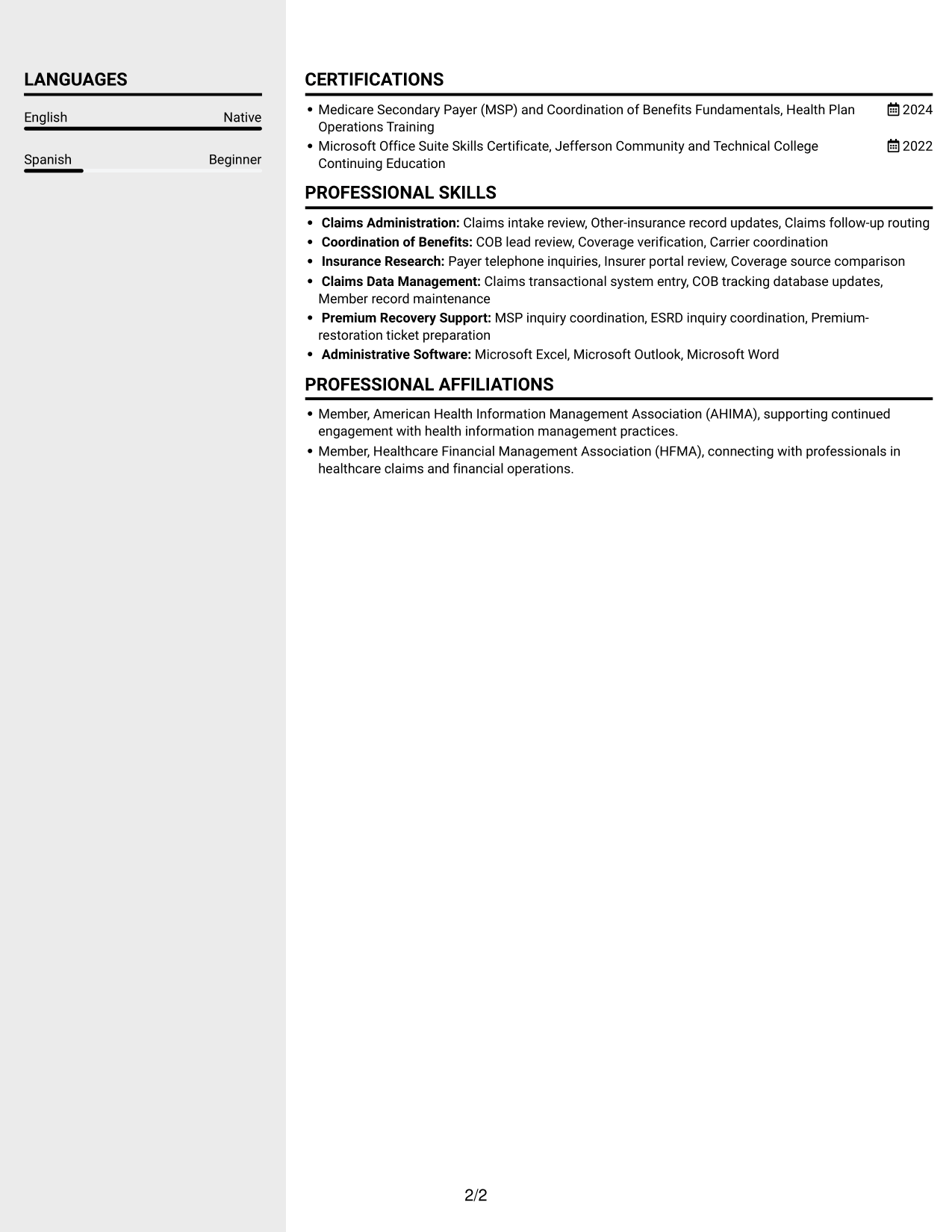 Resume example — page 2