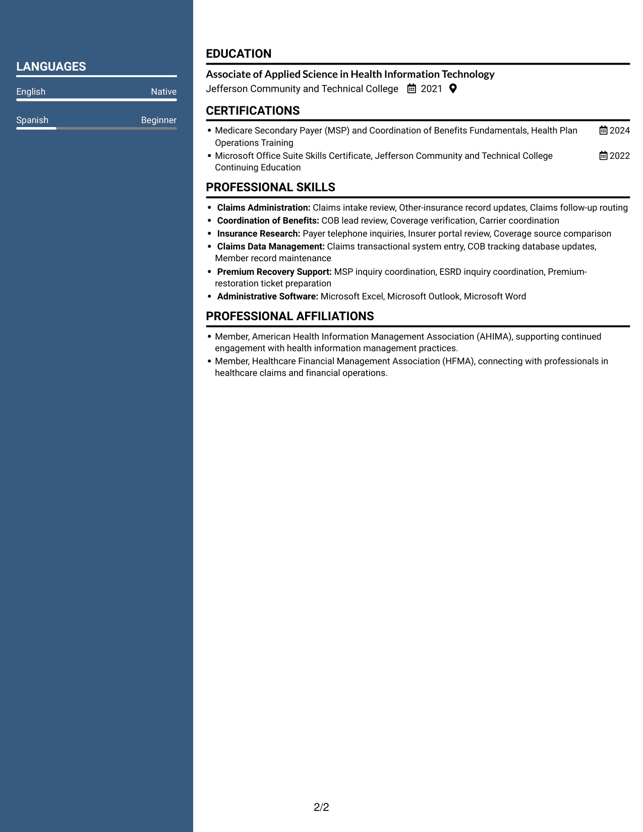 Resume example — page 2