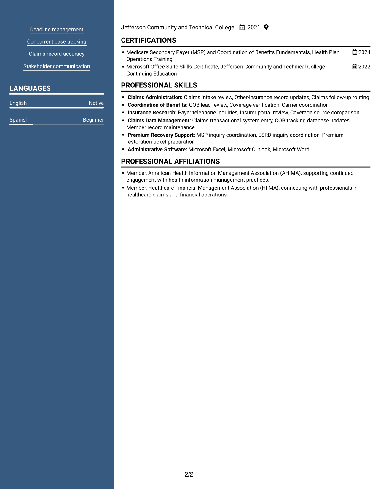 Resume example — page 2